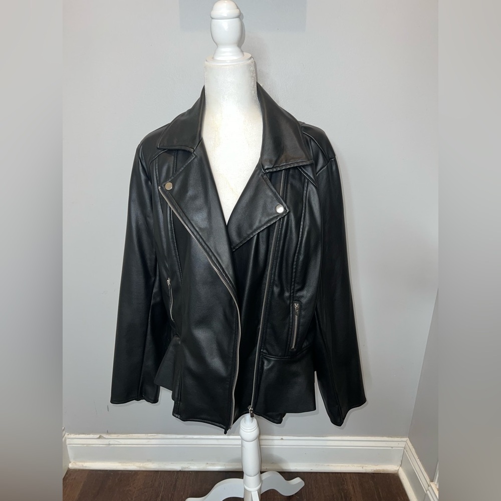 Women’s Jacket (Ashley Stewart Faux Leather Peplum Moto Jacket)